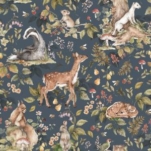 deko-tap-172-papier-peint-bebe-dekornik-cute-forest-animals-dark-bleu-280x100-cm