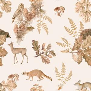 deko-tap-197-papier-peint-bebe-dekornik-autumn-forest-with-animals-beige-brown-280x100-cm