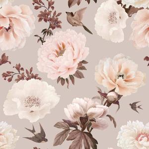 deko-tap-318-papier-peint-bebe-dekornik-peonies-ans-birds-pink-salmon-280x100-cm