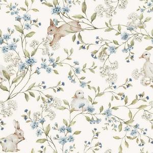 deko-tap-407-papier-peint-bebe-dekornik-meadow-friends-with-ducks-and-bunnies-beige-vert-280x50-cm